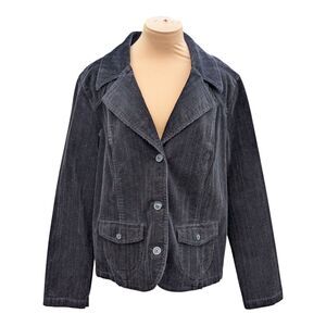 Sonoma Women's Plus Size 1X Black Corduroy Button Front Jacket Blazer Pockets